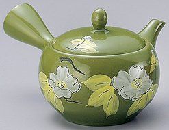 Yamakikai Green Kyusu(Japanese teapot) with white flowers with a strainer 420cc GL1841 from Japan N2