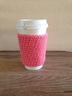 Crochet cup cozy, coffee cup sleeve, reusable coffee sleeve, coffee cup cozy in strawberry pink N3