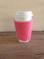 Crochet cup cozy, coffee cup sleeve, reusable coffee sleeve, coffee cup cozy in strawberry pink N4