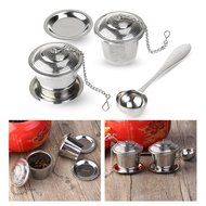 OUNONA Tea Strainer Loose Tea Infuser 304 Stainless Steel Tea Steeper (Set of 2) with Tea Scoop and Drip Trays N8