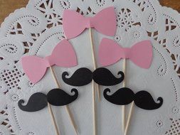 Black Mustache and Pink Bow Cupcake Toppers - Gender Reveal Party - Food Picks - Party Picks - Baby Shower Toppers... N3