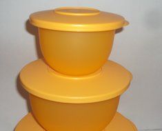 Tupperware Classic Impressions 3 Nesting Mixing Bowls Salad Bowl Set Goldenberry Tangerine Orange
