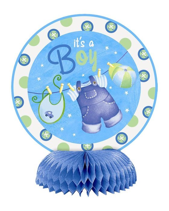 Cardboard Blue Clothesline Boy Baby Shower Cake Bunting Topper N22