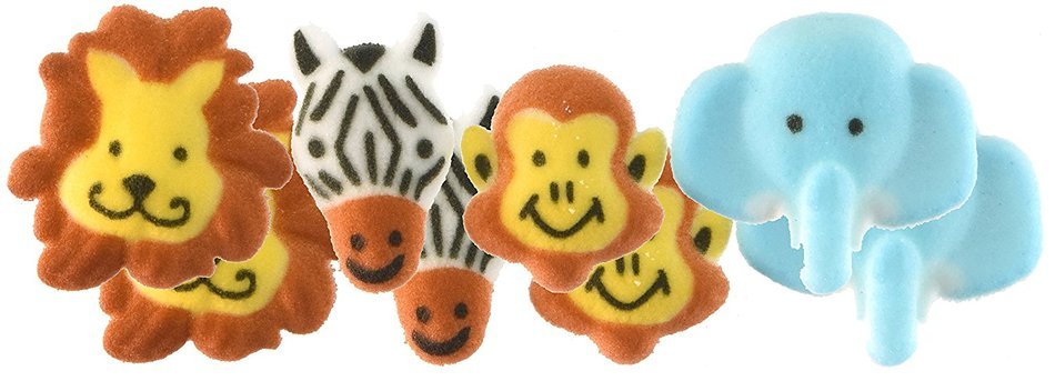Lucks Dec-Ons Molded Sugar/Cup-Cake Topper, Jungle Animals, 1 1/4 - 1 1/2 Inch, 8 Count N2