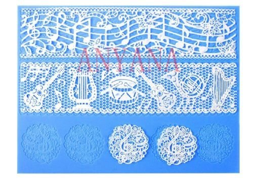 Anyana Musical Instruments and Notes Lace mat Border Decoration Fondant cake mold mould