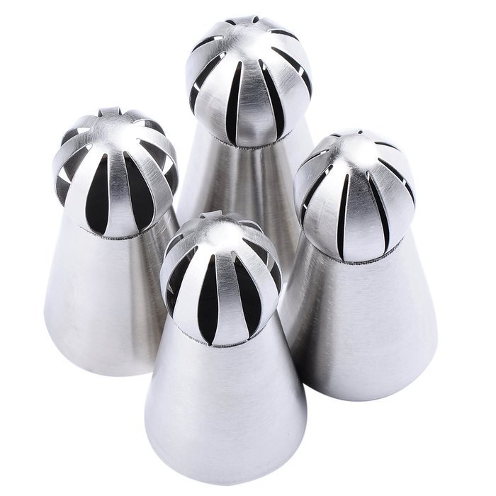YOUKEE 3PCS New Arrival Unique Sphere Ball Design Small Russian Icing Piping Nozzles with a Tri-color Coupler N12