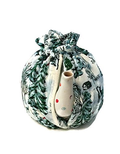 Teapot Cozy Christmas themed with Pine trees. Deer and Cardinals on white,Quilted Teapot cozy 5-8 cup teapot cozy... N5