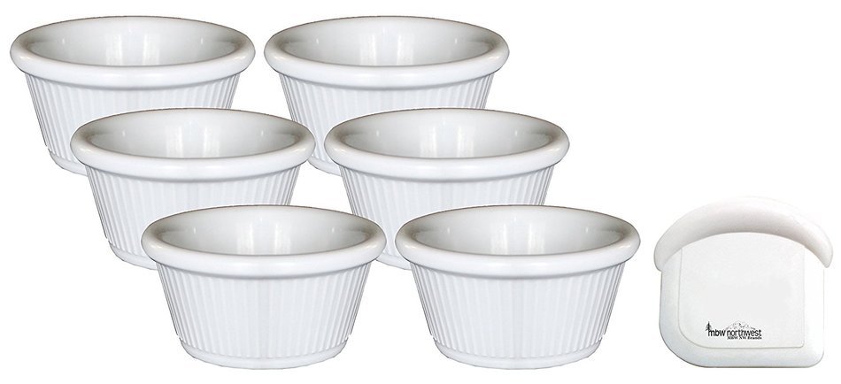 Clipper Fluted Round Stackable Small Melamine Condiment Ramekins with Pan Scraper, White (12-Pack, 2 Ounce) N10