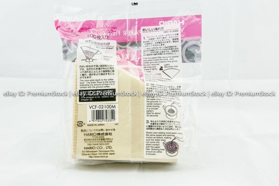 100 Count Japan HARIO V60-02 3 to 4 Cups Size Non-Bleach Paper Coffee Filters