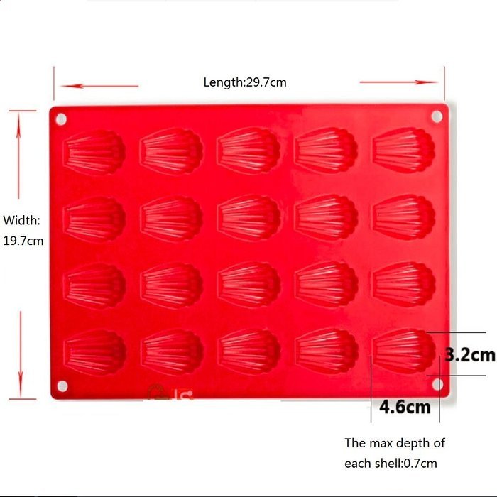 Woreach 20 Shell Silicone Muffin Pans -- Red Baking Pan Mold -- Non-Stick Cupcake Mold N5