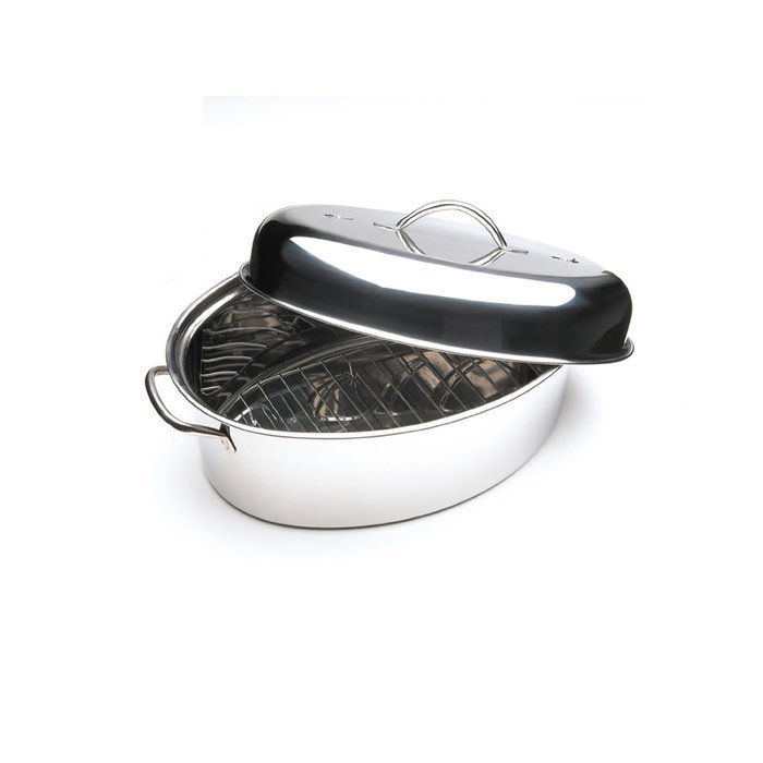 Gibson Home Stainless Steel Top Roast 16-Inch Oval Roaster Pan with Lid and Rack