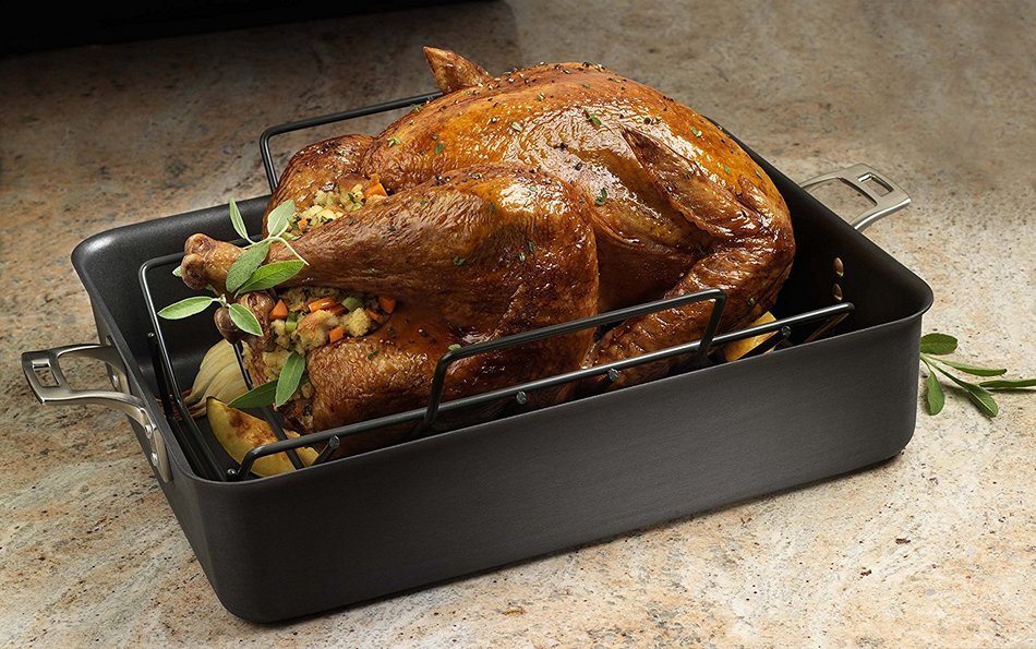 Calphalon Hard Anodized Aluminum Nonstick Cookware Roaster, 13" by 16", Black N4