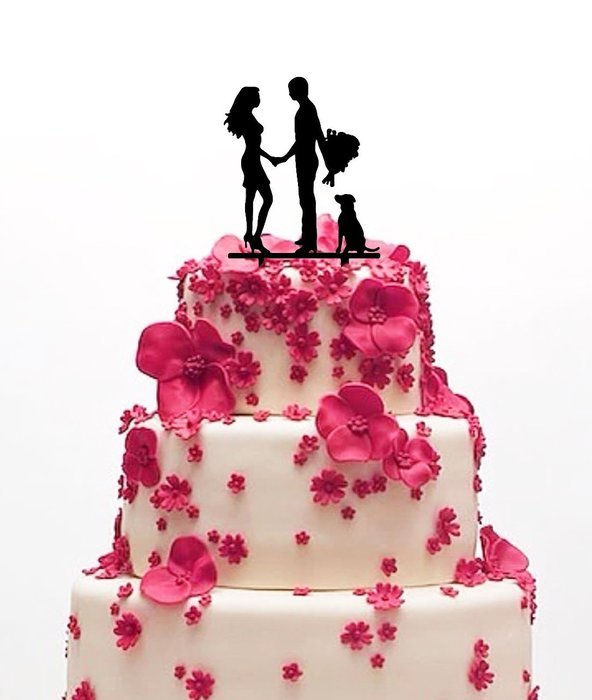 Ecape Acrylic Cake Topper of Engagement and Wedding with Bride and Groom and Their Lovely Cat Pack of 1 N24