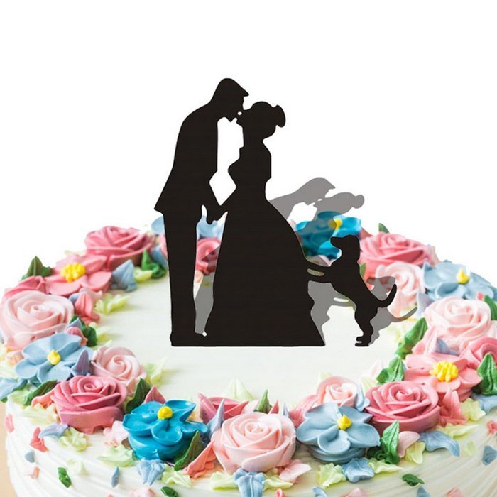 Ecape Acrylic Cake Topper of Engagement and Wedding with Bride and Groom and Their Lovely Cat Pack of 1 N30