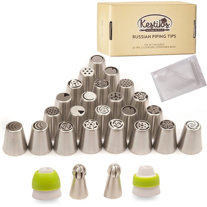 Russian Piping Tips & Cake Decoration Nozzles Set By KESTILOS- Stainless Steel Set Of 23 Pieces- Ideal For Decorating... N7