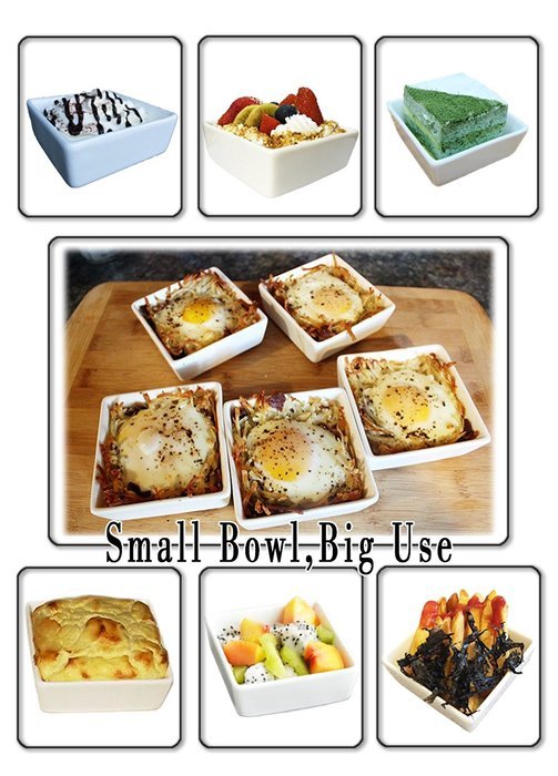 Dowan 6oz Porcelain Ramekins/Dessert Bowls,FDA Approved,Square & White Souffle Dish/Dip bowls,Set of 6 N7