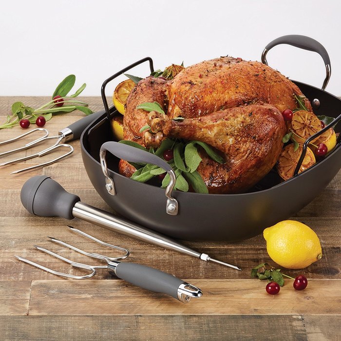 Anolon Advanced 16-Inch x 13-Inch Oval Roaster Set, Graphite N5