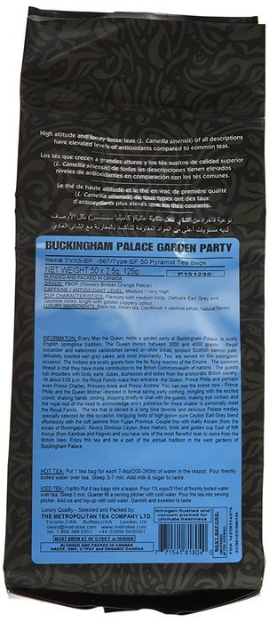 Metropolitan Tea 50 Count Pyramid Shaped Teabags, Buckingham Palace N4
