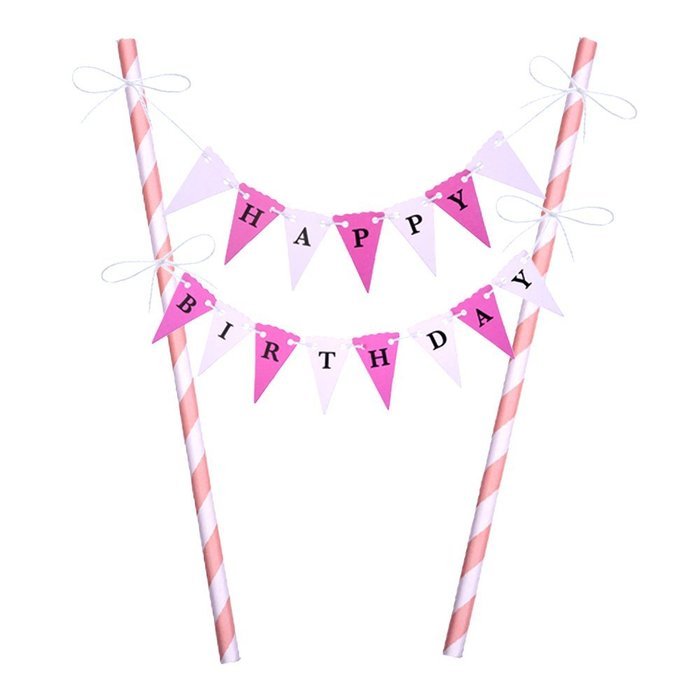 eBoot Pink Paper Straws 3 Patterns 75 Pieces with Happy Birthday Banner N3
