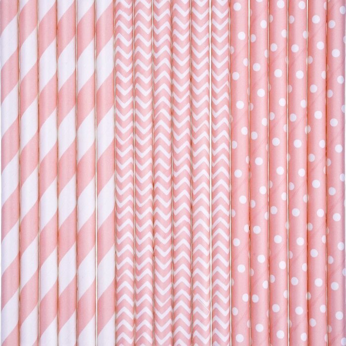 eBoot Pink Paper Straws 3 Patterns 75 Pieces with Happy Birthday Banner N5