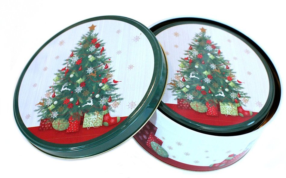 Christmas Holiday Round Nesting Cookie Gift Tins - Set of 2 - 6.5" x 3" and 6" x 2.5" N6