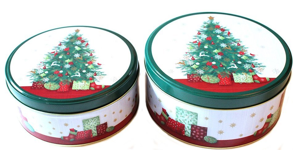 Christmas Holiday Round Nesting Cookie Gift Tins - Set of 2 - 6.5" x 3" and 6" x 2.5" N7