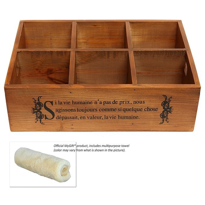 French Country Pinewood 6-Compartment Jewelry Organizer / Board Game Storage Box / Tea Holder - MyGift&reg; N4