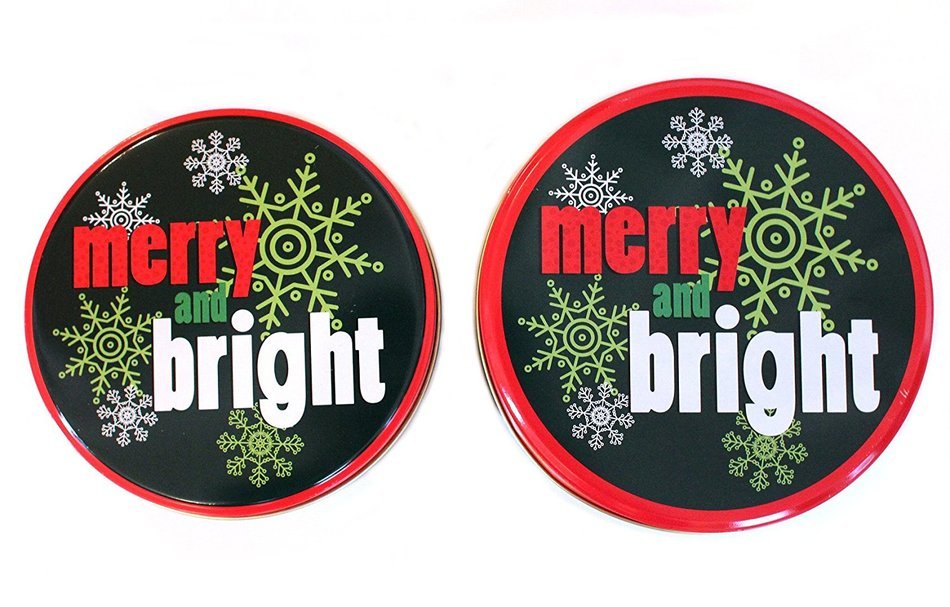Christmas Holiday Round Nesting Cookie Gift Tins - Set of 2 - 6.5" x 3" and 6" x 2.5" N8