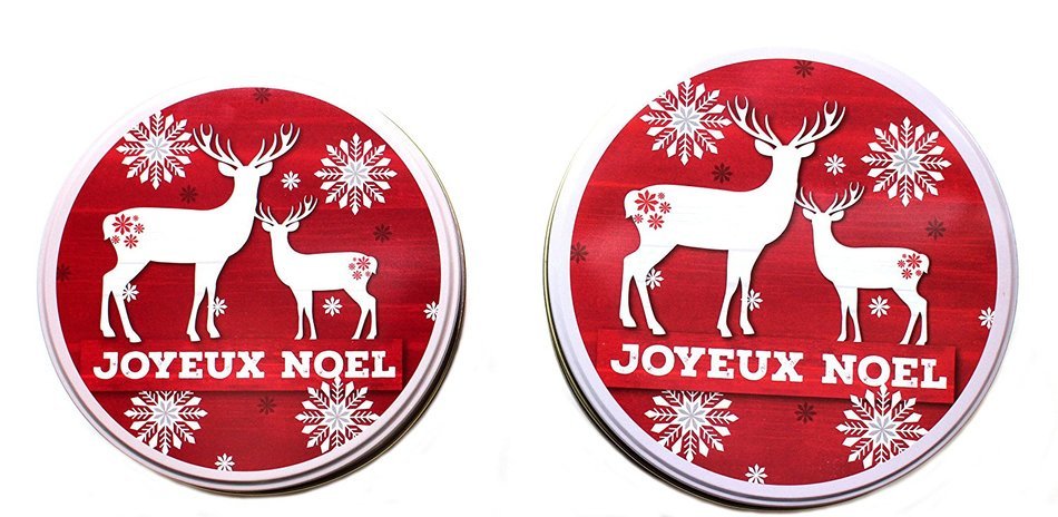 Christmas Holiday Round Nesting Cookie Gift Tins - Set of 2 - 6.5" x 3" and 6" x 2.5" N9
