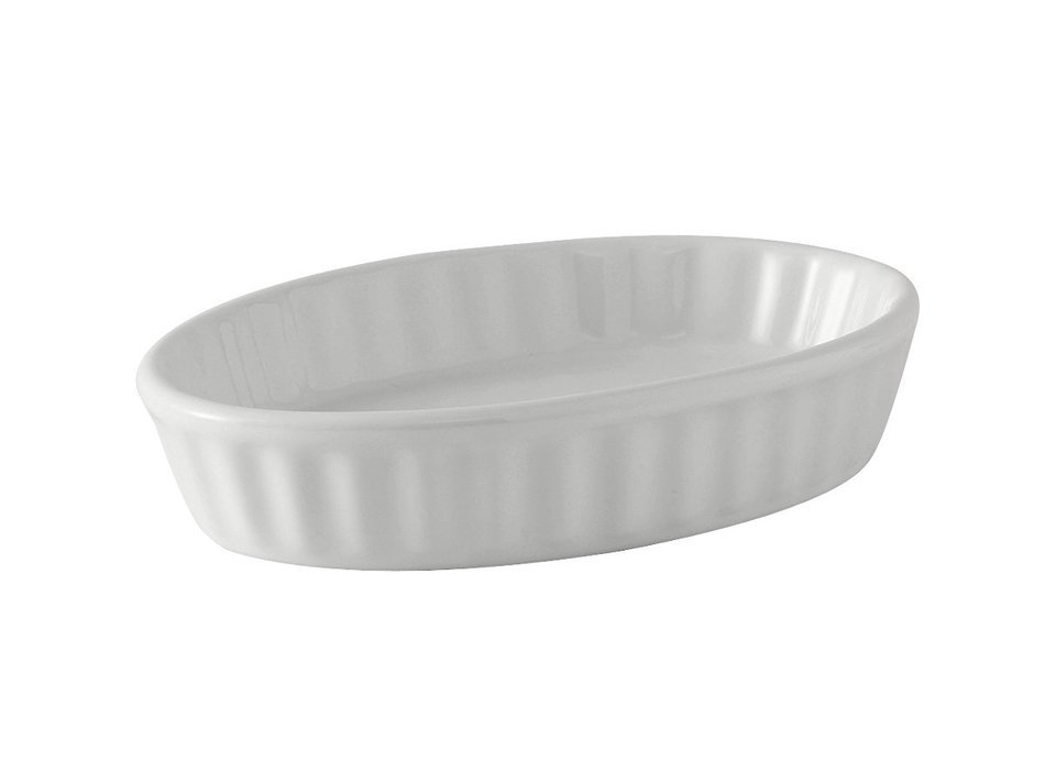 Tuxton BWK-0602 Vitrified China Oval Fluted Creme Brulee Dish, 6 oz, White (Pack of 12)