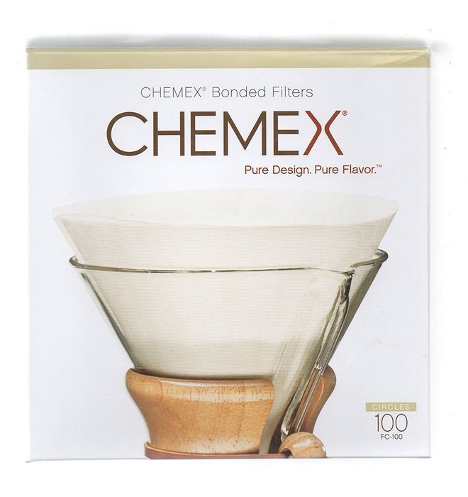 Chemex Circle Coffee Filters (100ct Box) Seamless, Whitened (FC-100)