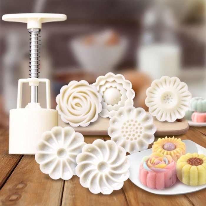 Moon Cake Mold - 6 Stamps - Mid Autumn Festival DIY Decoration Press - 50g N2