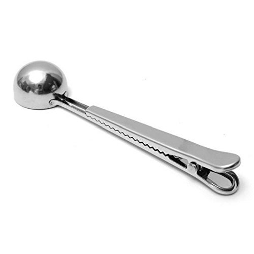 Stainless 1 Cup Ground Coffee Measuring Scoop Spoon with Bag Sealing Clip N6
