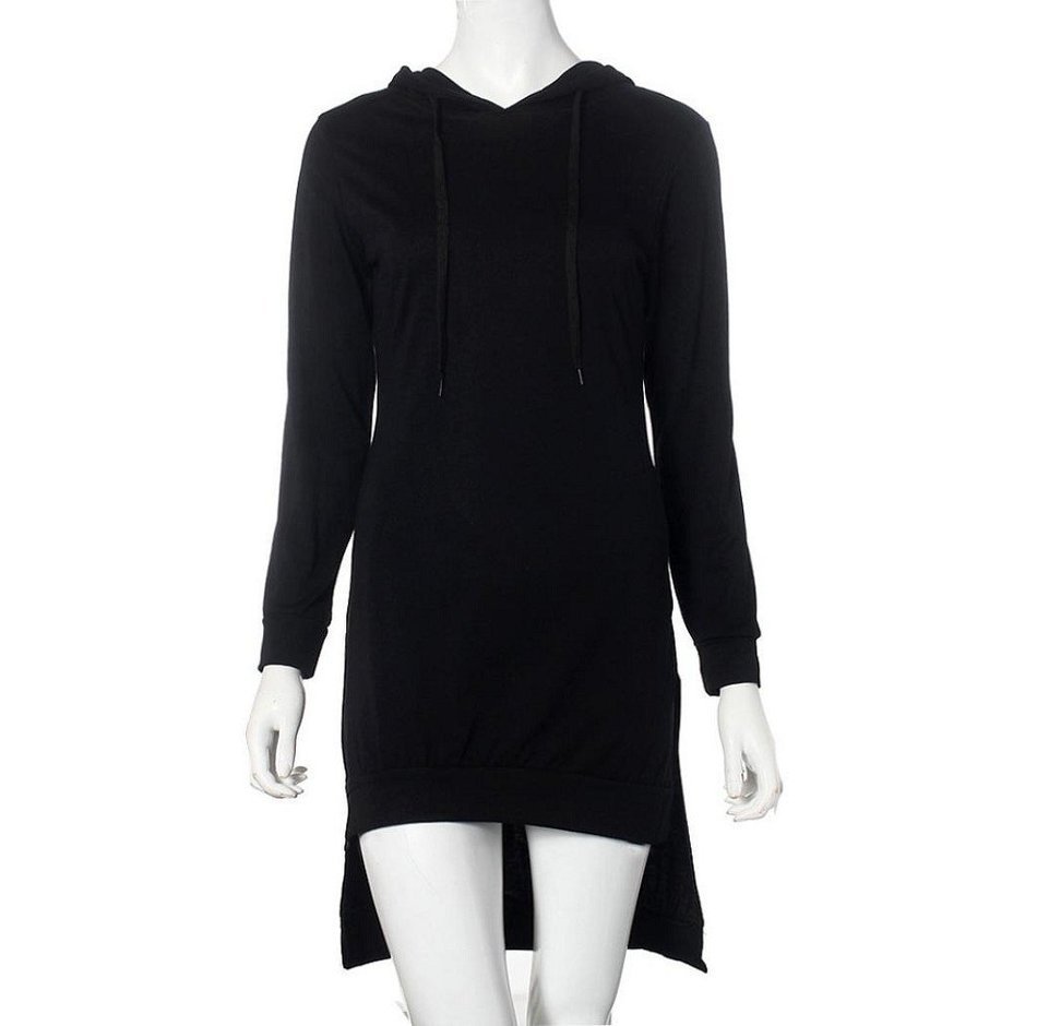 Morecome Women Sweatshirt Dress Double Split Hoodie Pullover Pockets Sweater (XL, Blue) N13