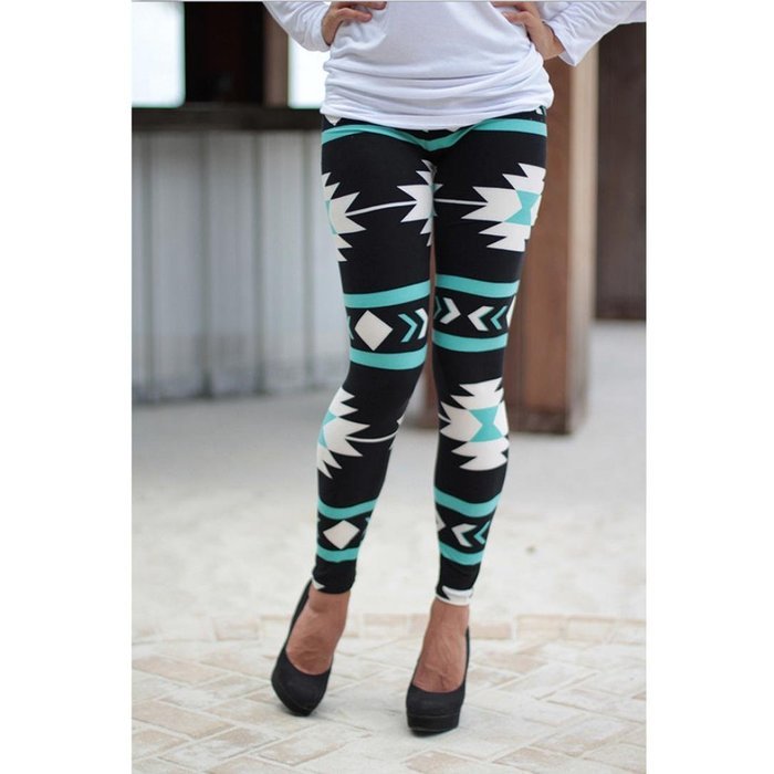 PHOTNO Skinny Geometric Print Stretchy Pants Leggings N30