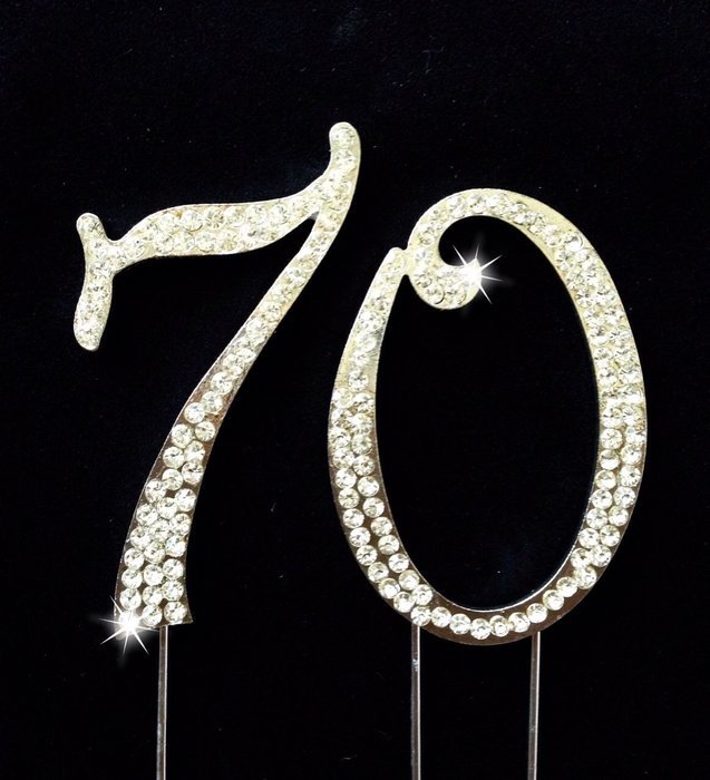 70th Birthday / Wedding Anniversary Number Cake Topper with Sparkling Rhinestone Crystals - 2.75