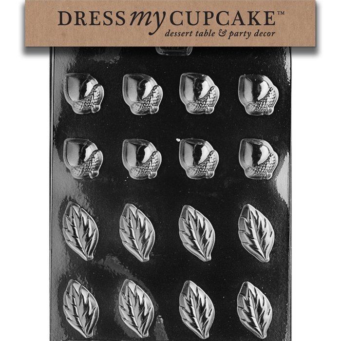 Dress My Cupcake DMCAO068 Chocolate Candy Mold, Acorns and Leaves for Wreath