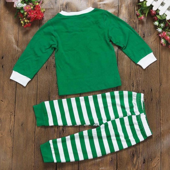 Sleepwear ,BeautyVan Kid Baby Christmas Elk Print Stripe Long Sleeve Top Shirt+Pants Outfits Set (130, Green) N6