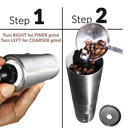 UEETEK Portable Hand Crank Stainless Ceramic Burr Manual Coffee Grinder Mill (Silver) N2
