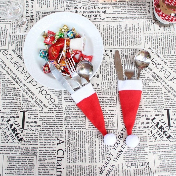 Morecome Christmas Decorative tableware Knife Fork Set Xmas Hat Storage Tool N2