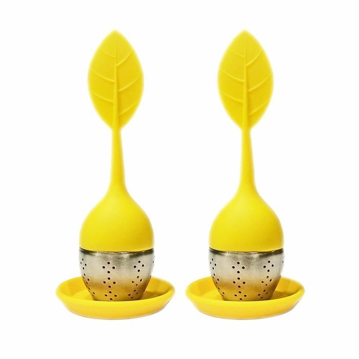 GOOTRADES Tea Infuser Leaf Strainer Handle with Steel Ball Silicone Leaf Lid (pack of 2) (Blue) N12