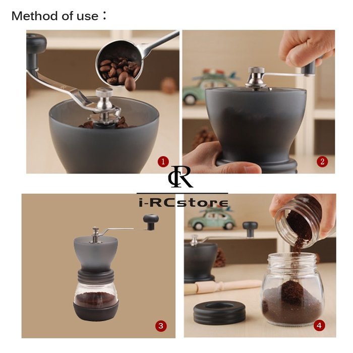 RC Professional Manual Ceramic Burr Coffee Grinder, Hand-crank Coffee Mill, Includes Brush, Black N14