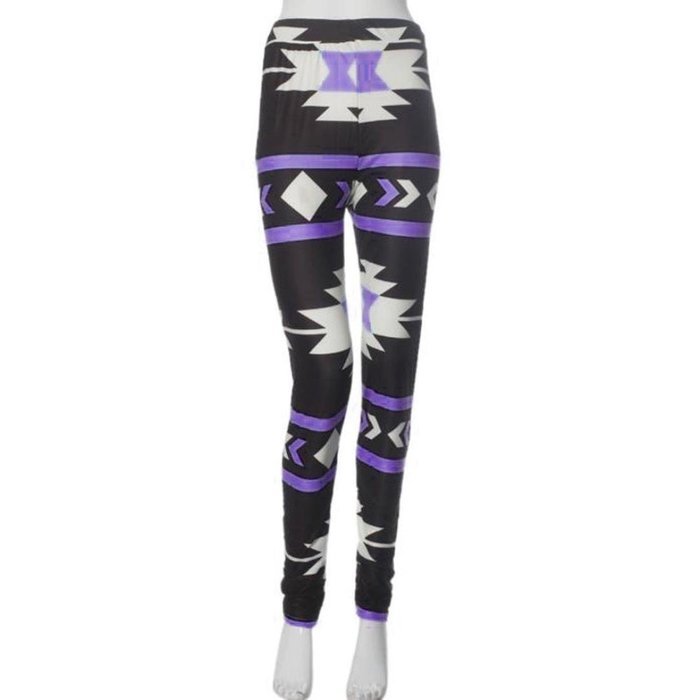 PHOTNO Casual Women Lady Skinny Geometric Print Stretchy Jegging Pants Slim Leggings N102