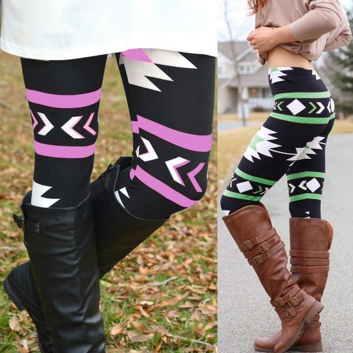 PHOTNO Casual Women Lady Skinny Geometric Print Stretchy Jegging Pants Slim Leggings N103
