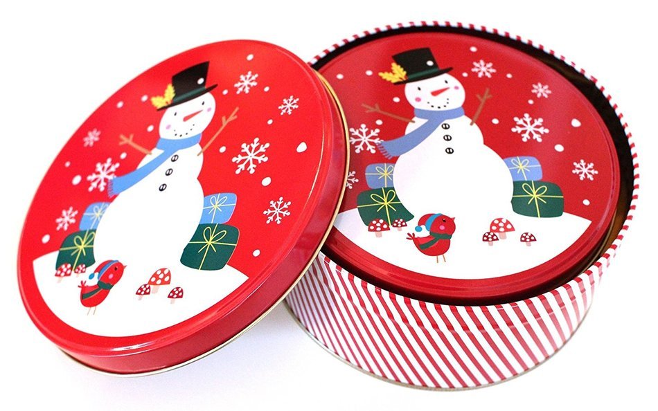 Christmas Holiday Round Nesting Cookie Gift Tins - Set of 2 - 6.5" x 3" and 6" x 2.5" N11