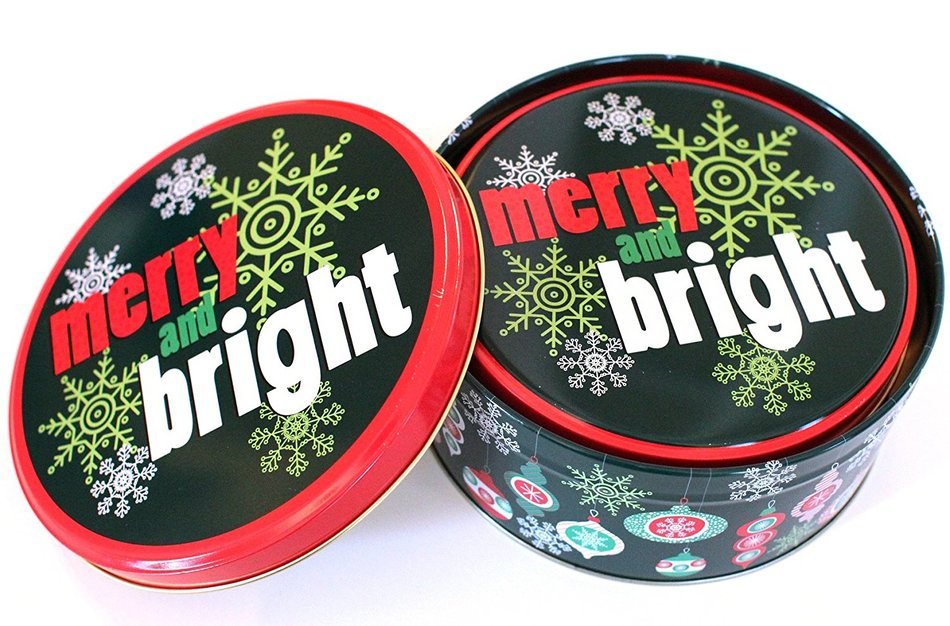 Christmas Holiday Round Nesting Cookie Gift Tins - Set of 2 - 6.5" x 3" and 6" x 2.5" N12