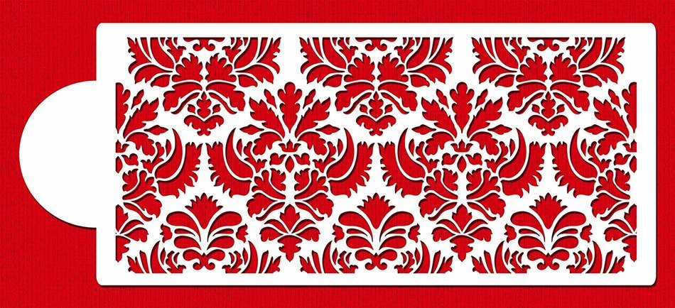 Designer Stencils C405 Damask Cake Tier 5 Cake Stencil, Beige/semi-transparent