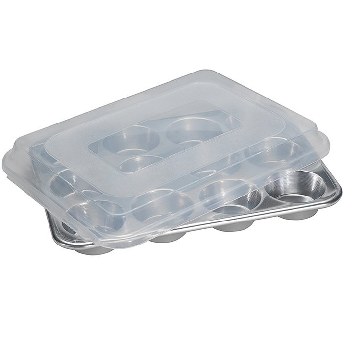 Nordic Ware Natural Aluminum Commercial Muffin Pan with Lid, 12 Cup N2