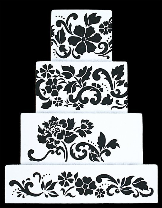 Designer Stencils C437 Floral Explosion Tier 4 Cake Stencil, Beige/semi-transparent