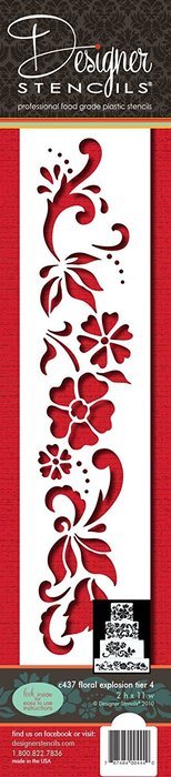 Designer Stencils C437 Floral Explosion Tier 4 Cake Stencil, Beige/semi-transparent N3